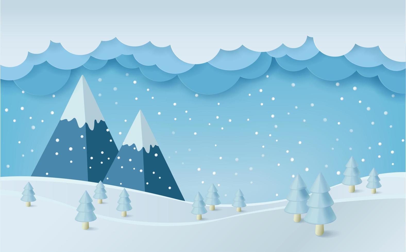 Paper cut winter landscape Premium Vector. vector