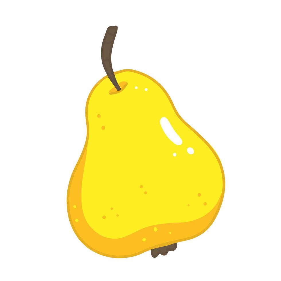 A whole yellow ripe pear in cartoon style. Vector isolated illustration.