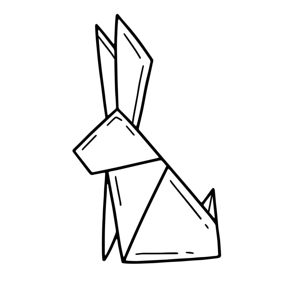 origami de liebre o conejo en un estilo de garabato simple. ilustración vectorial aislada en un fondo blanco. vector