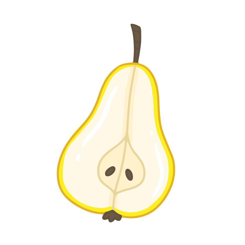 Cut off half of a pear in cartoon style. Vector isolated fruit illustration.