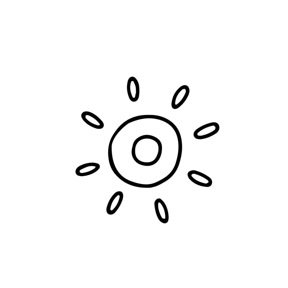 The sign of the sun in a simple linear doodle style. Vector isolated illustration.