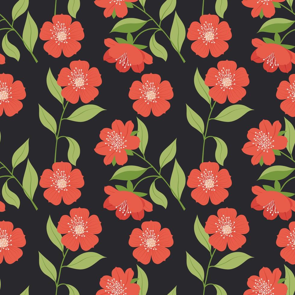 Bright Blossom flowering seamless pattern, spring background. Vector illustration in flat style