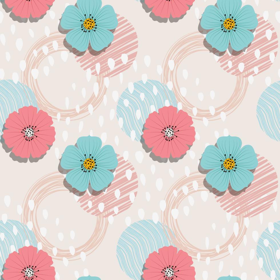 Trendy abstract floral seamless pattern, spring background. Vector hand drawn illustration