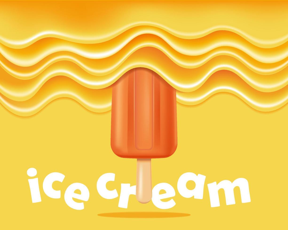Flowing orange glaze and ice cream. Vector isolated illustration in 3d Style