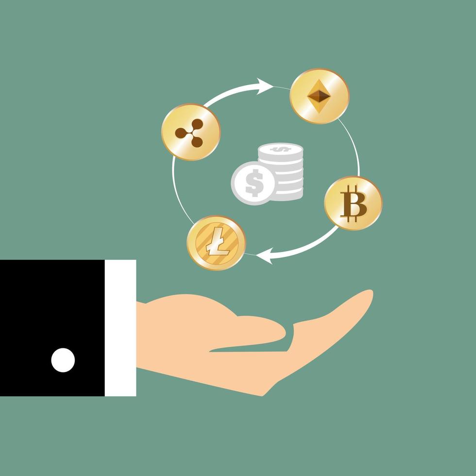 Hand holding digital money. vector