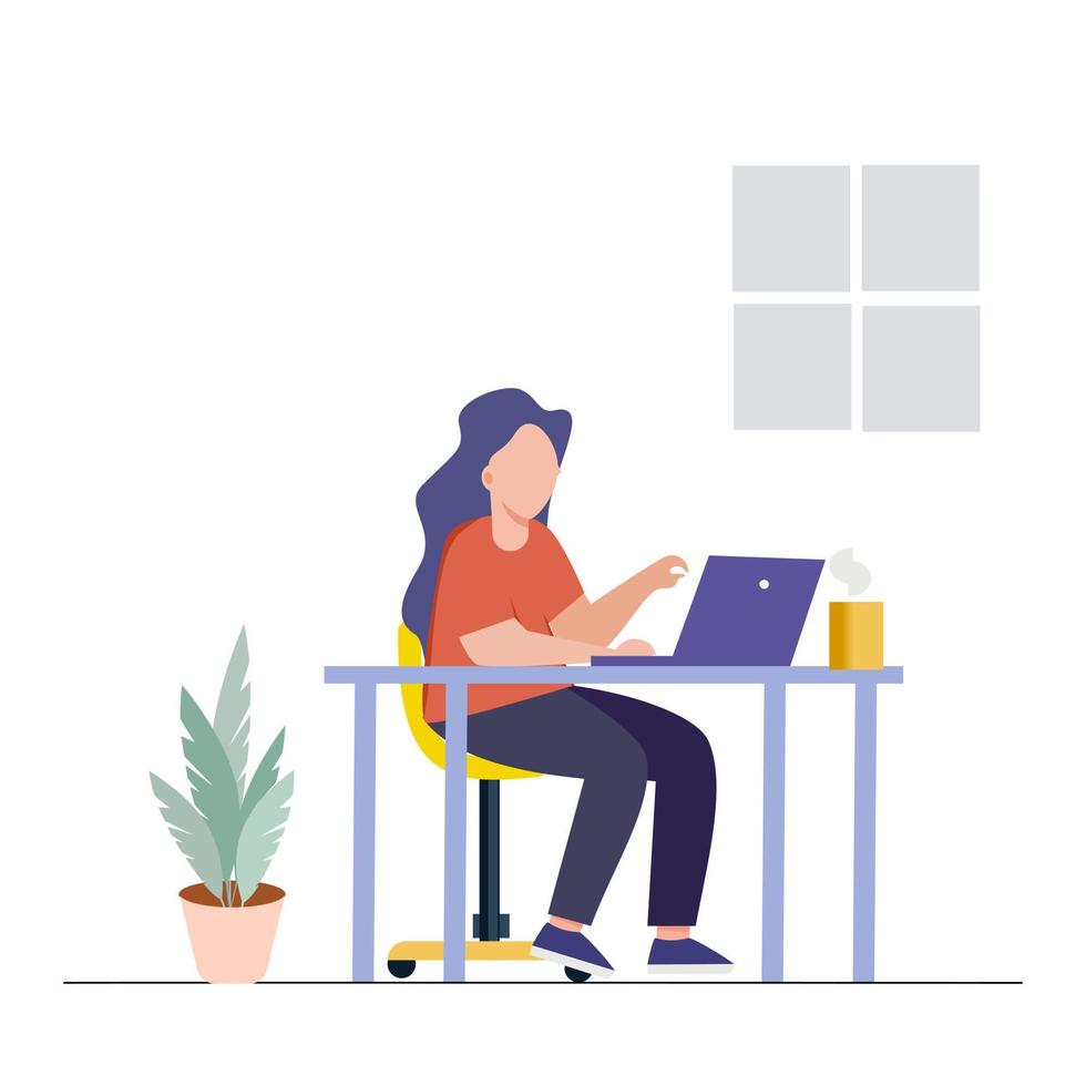 working on laptop. vector