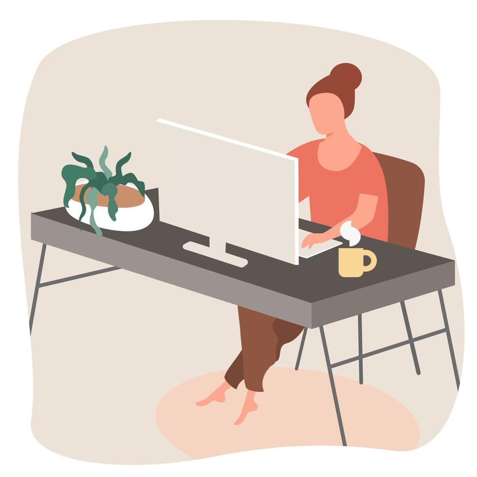 woman sitting typing on keybord and working vector