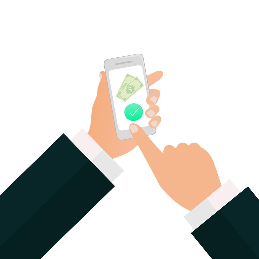 Hand holding phone. vector