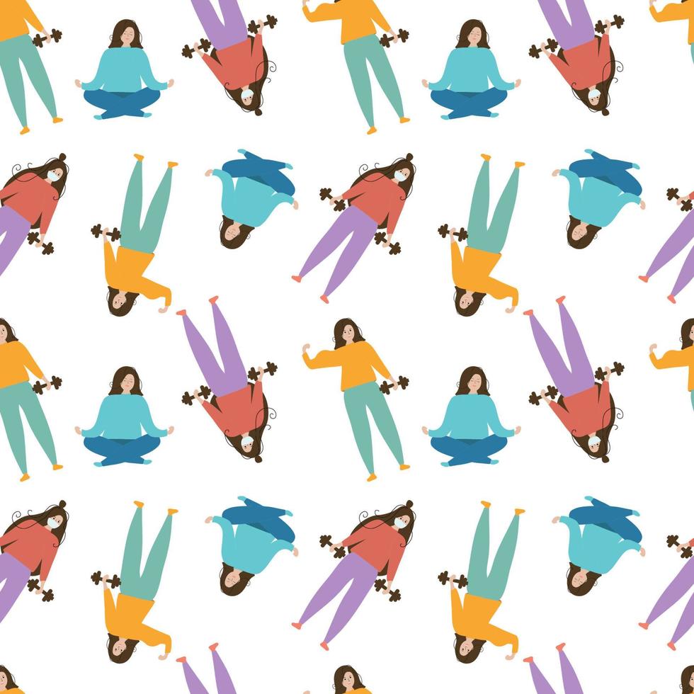 Seamless background with the image of girls involved in different sports. vector