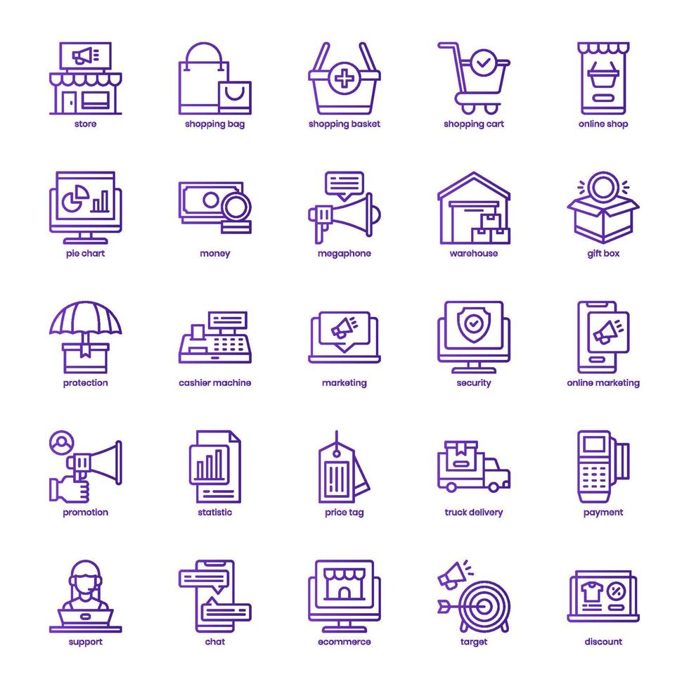 paquete de iconos de comercio electrónico para el diseño de su sitio web, logotipo, aplicación, ui. icono de comercio electrónico diseño de gradiente de línea básica. ilustración de gráficos vectoriales y trazo editable. vector