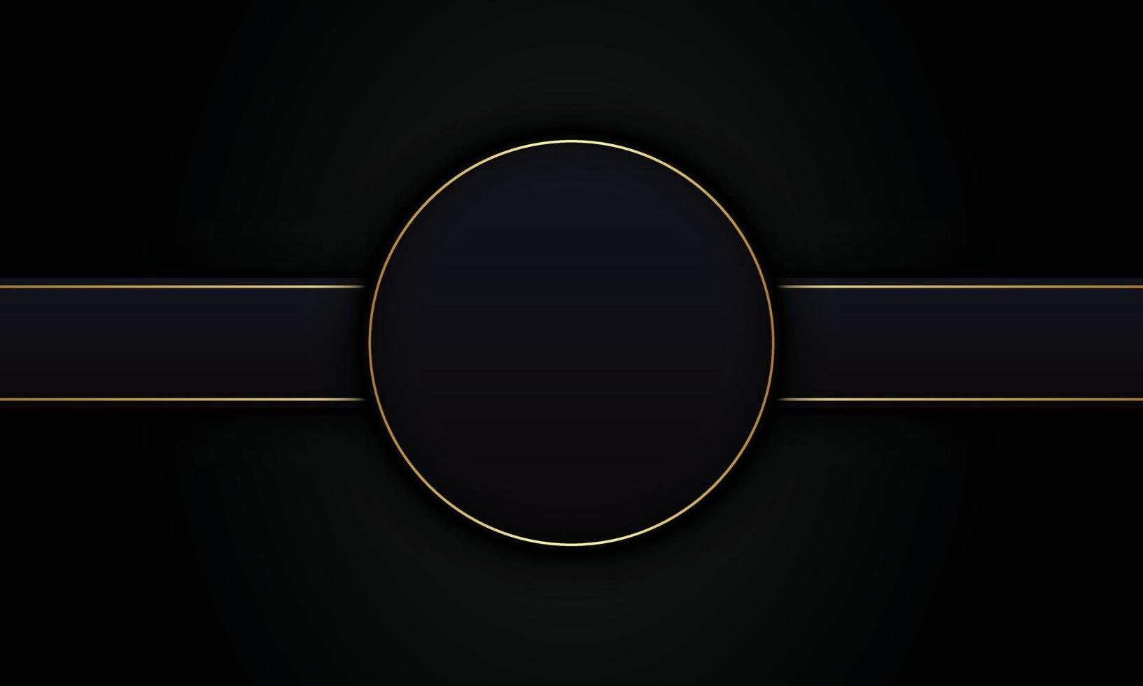 Abstract dark black circle and stripes with golden line background. vector