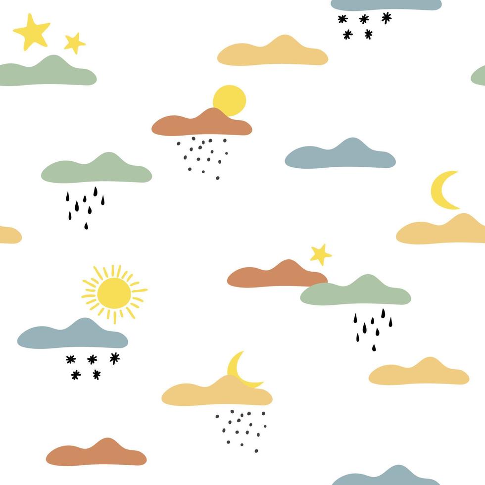 Cuteclouds in boho style. Seamless background. Vector hand drawn.