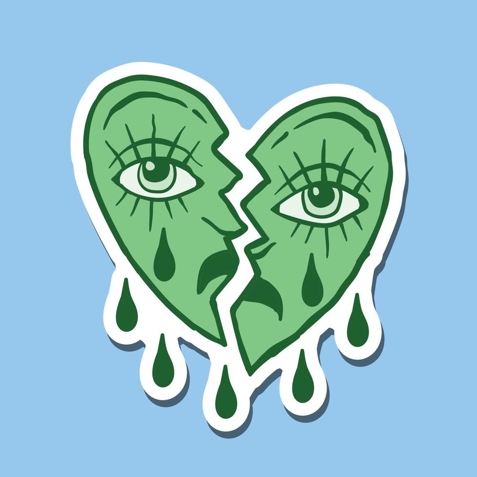 hand drawn heart face cry vintage doodle illustration for stickers poster etc vector