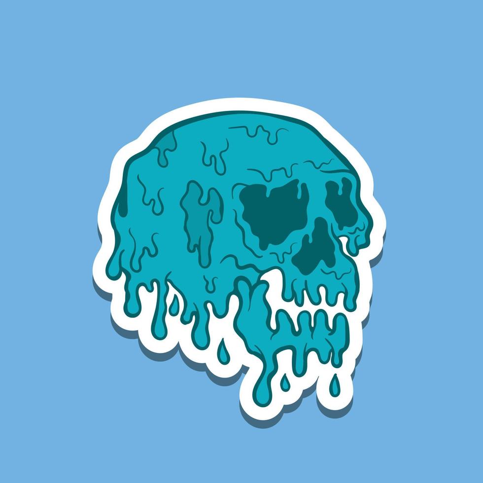 hand drawn blue melting skull vintage doodle illustration for stickers poster etc vector