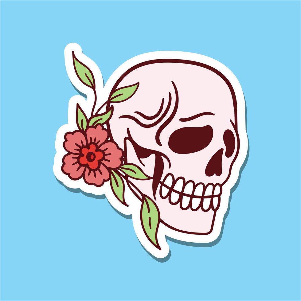 hand drawn skull flower doodle illustration for stickers etc vector