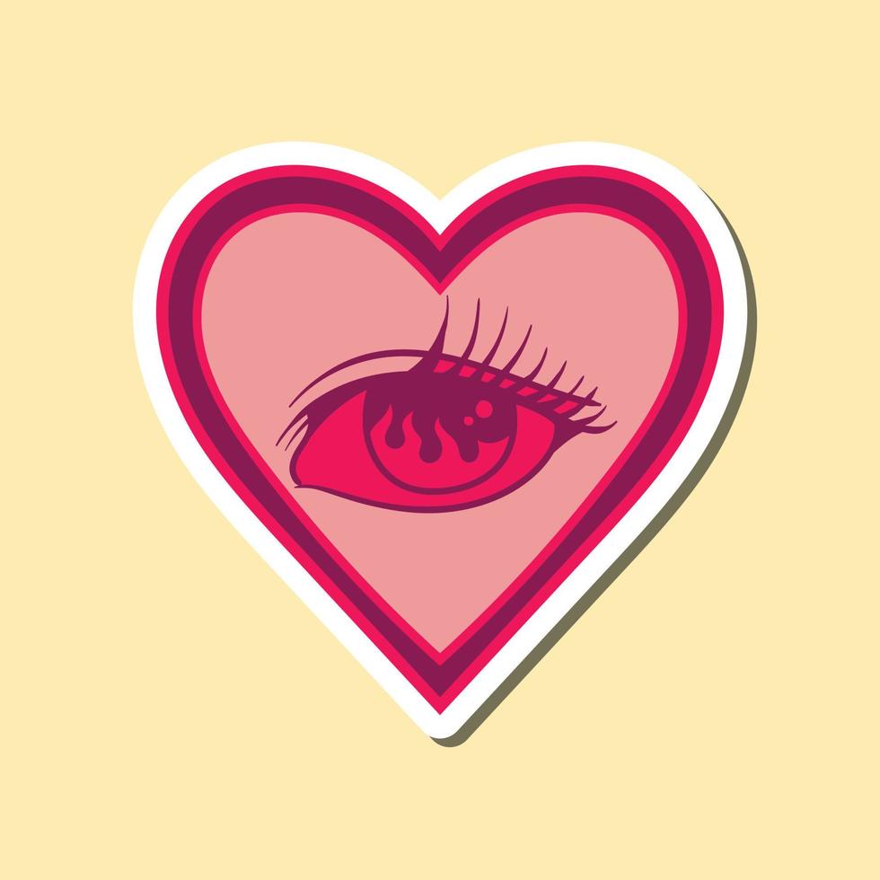 dibujado a mano ilustración de garabato de ojo de corazón rosa para pegatinas, etc. vector