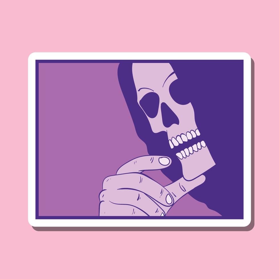 dibujado a mano ilustración de garabato de calavera púrpura para pegatinas, etc. vector