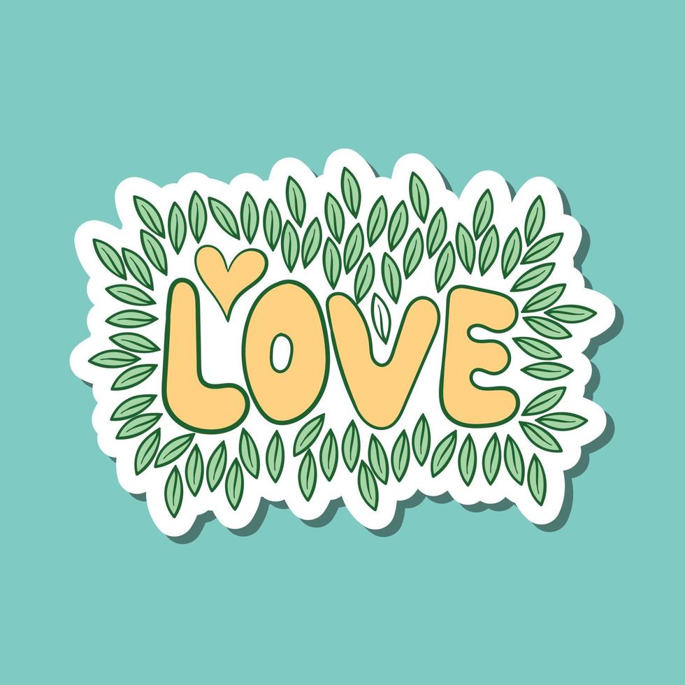 amor dibujado a mano con ilustración de doodle de hoja para pegatinas, etc. vector