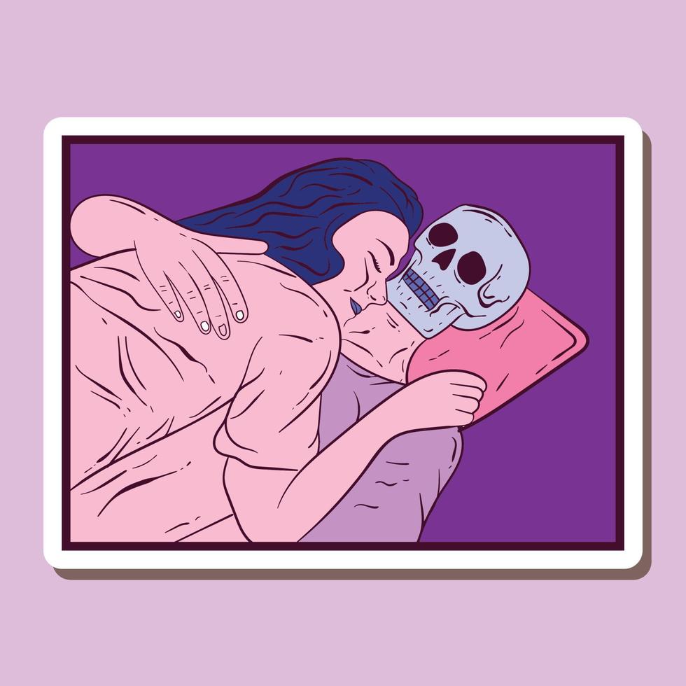 hand drawn couple purple skull doodle illustration for stickers etc vector