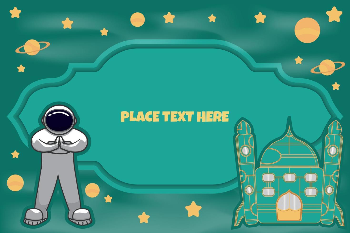 vector illustration ramadan background astronaut with starship mosque good for children greeting card ramadan,children product, children ramadan background content