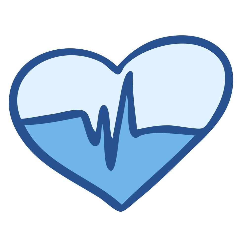 cardiograma de línea y garabato dibujado a mano con el corazón. vector, icono. salud latido del corazón pulso cardiología medicina. vector