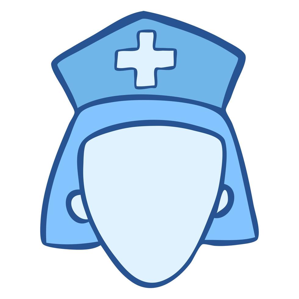 icono de cara de enfermera dibujado a mano, con sombrero con cruz, aislado en fondo blanco. símbolo médico. garabato ilustración vectorial. vector