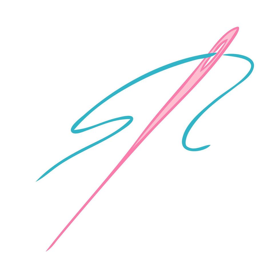 Needle with thread. Modeling tools. Vector illustration.