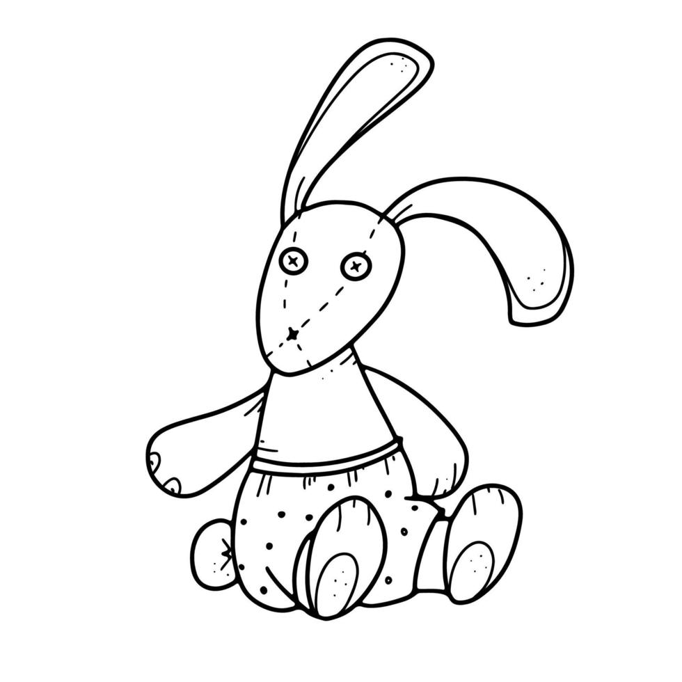 Plush children's toy bunny icon. Doodle illustration of plush doll bunny vector. vector