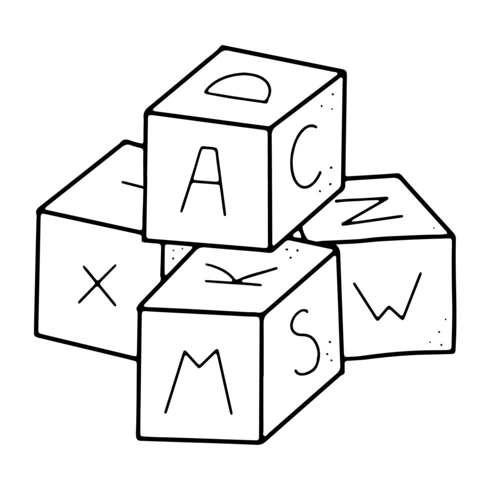 Doodle style children's block toys with alphabet on them in vector format.