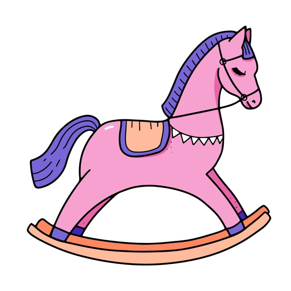 Rocking horse. Children's toy. Cute classic wooden swing. Vector illustration.