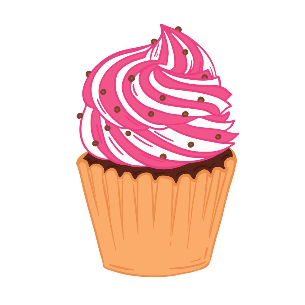 cupcake delicioso festivo con crema y decoraciones de cumpleaños. vector