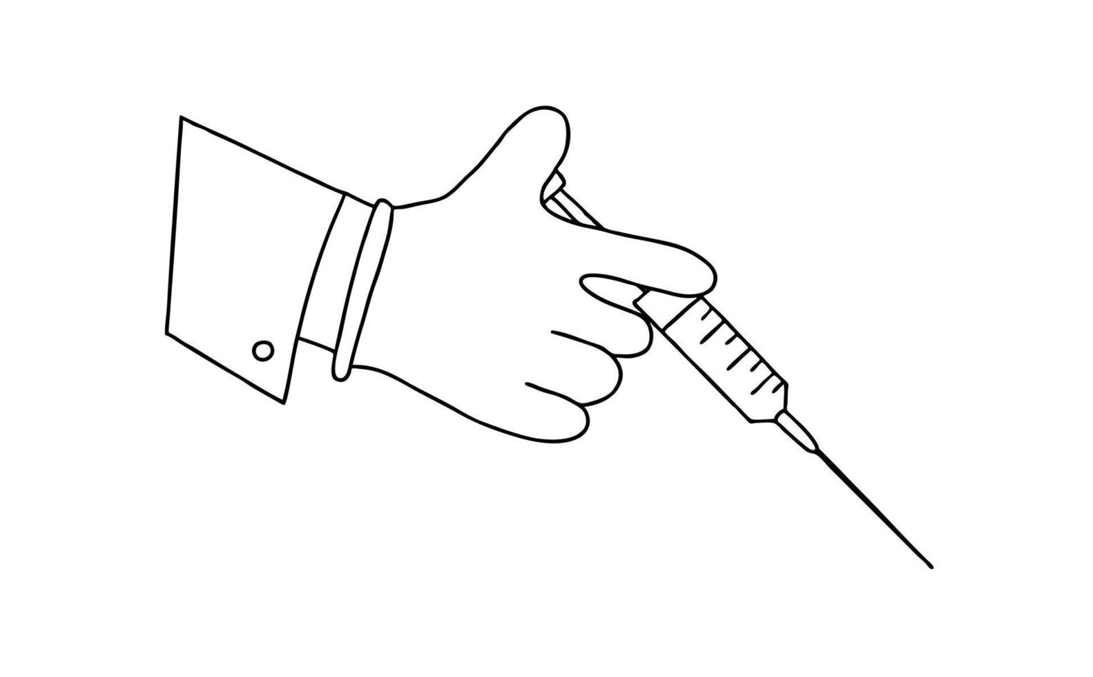 Hand holding Medical syringe Doodle Design, vector illustration, medical background