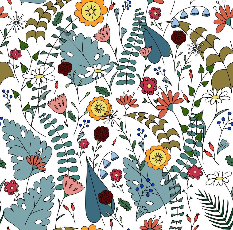 Folk floral seamless pattern for design prints, textiles, fabrics, packaging, postcards. Cute bright pattern for valentine's day or birthday card. vector