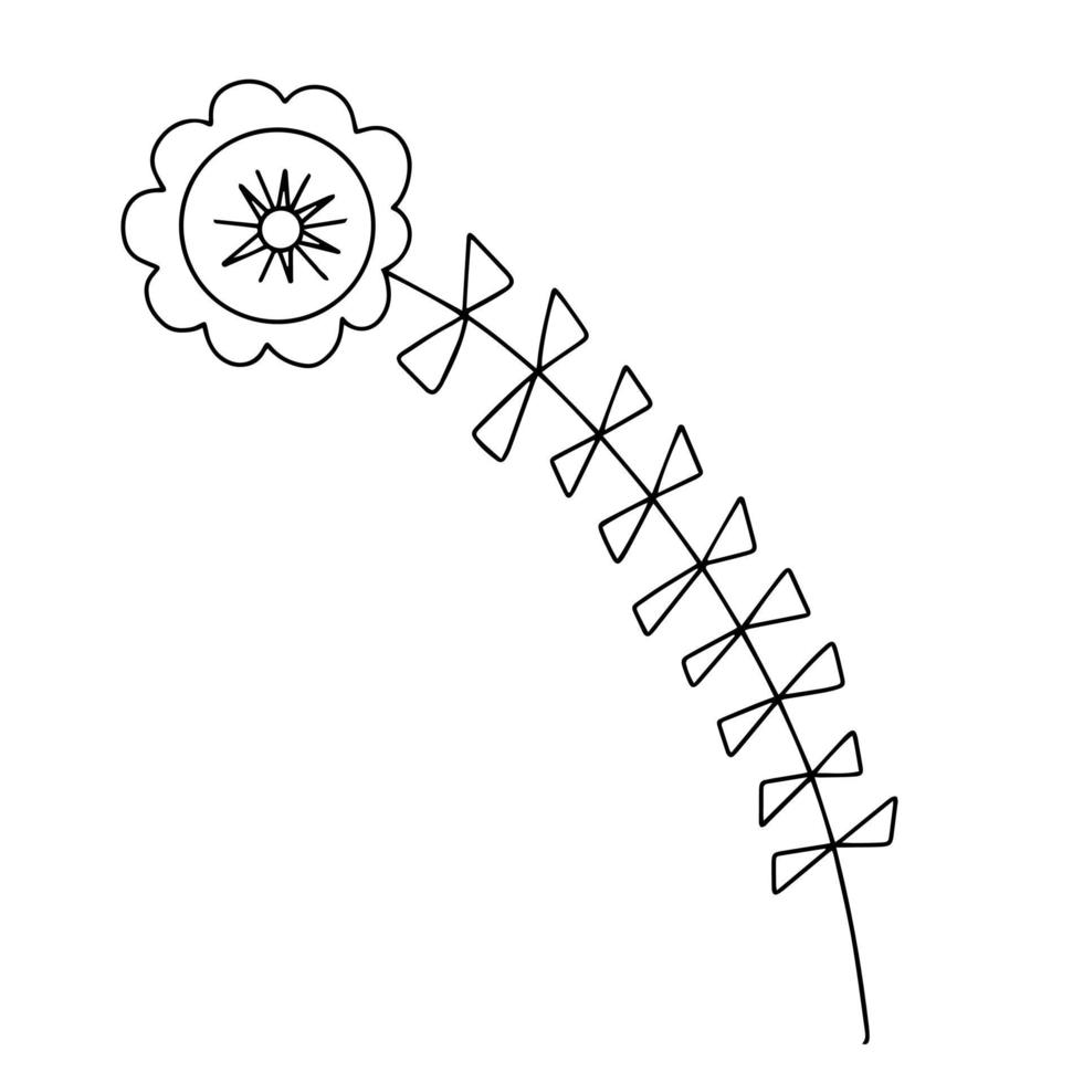 Delicate black and white sketch of a spring flower. Vector illustration in hand drawn style.
