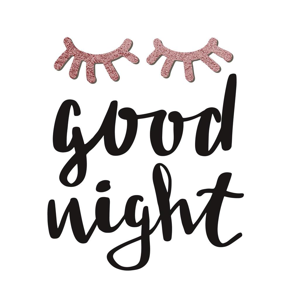 Good Night with closed eyes isolated on white background. vector
