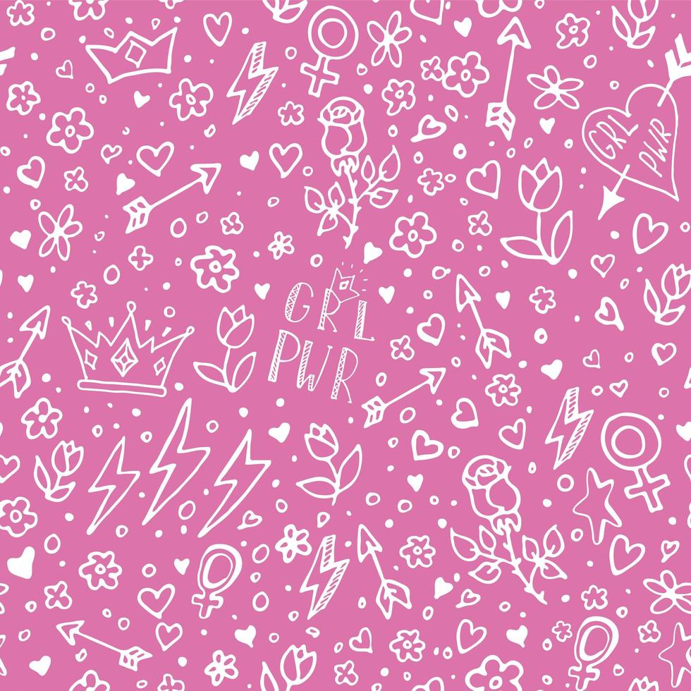 Girl power vector seamless pattern. Pop art background