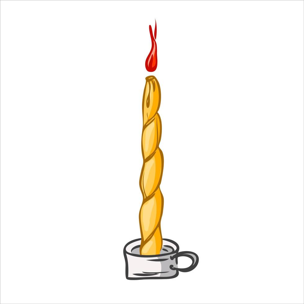 Burning candle in rustic style. Harvest concept. Vector illustration.