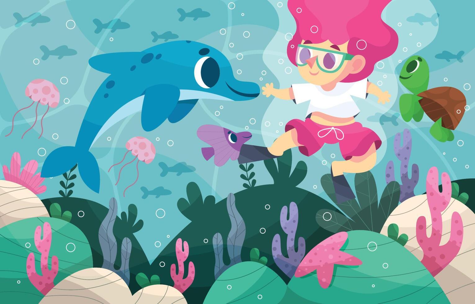Meet Friendly Sea Animals In The Ocean vector