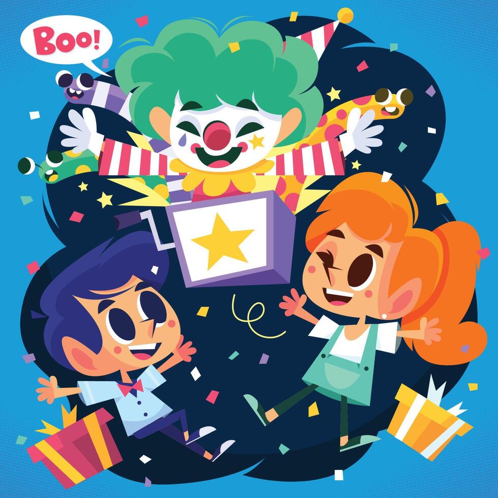 April Fool's Day With Jack Box of Clown and Happy Kids Concept vector