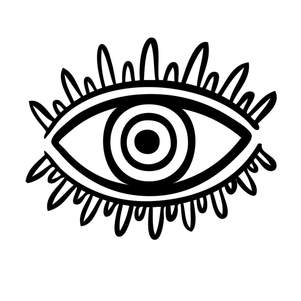 Evil Seeing eye symbol. Occult mystic emblem, graphic design. Esoteric sign alchemy, decorative style. Vector illustration.