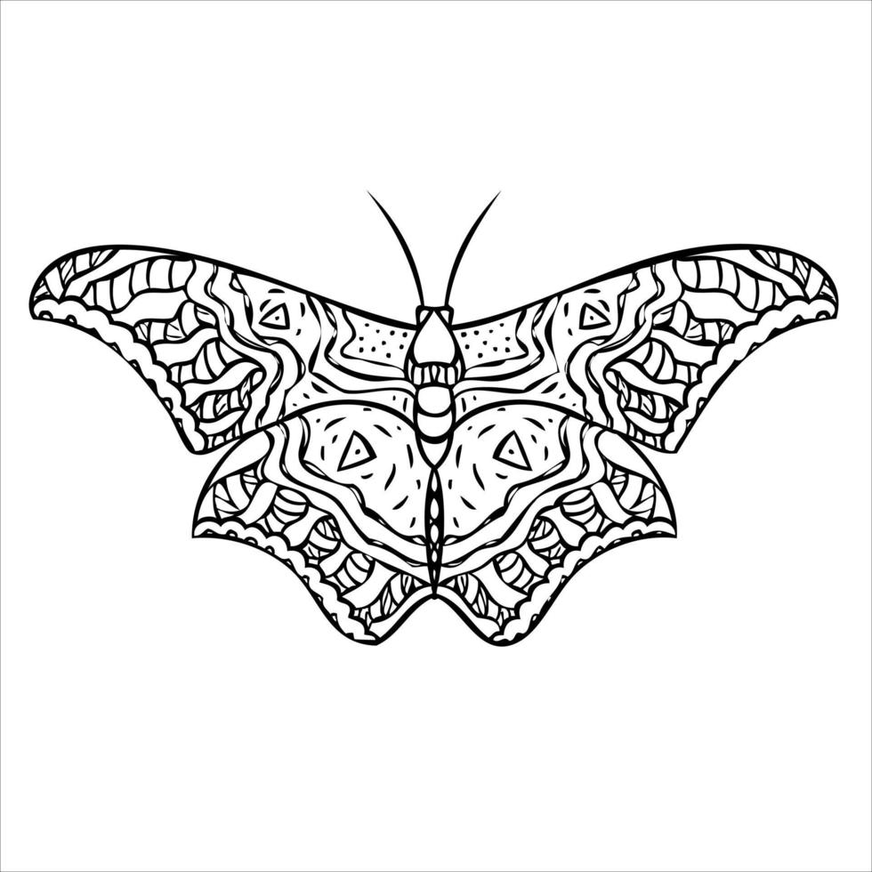 Butterfly for coloring book. Hand drawn illustration. Black and white background. vector