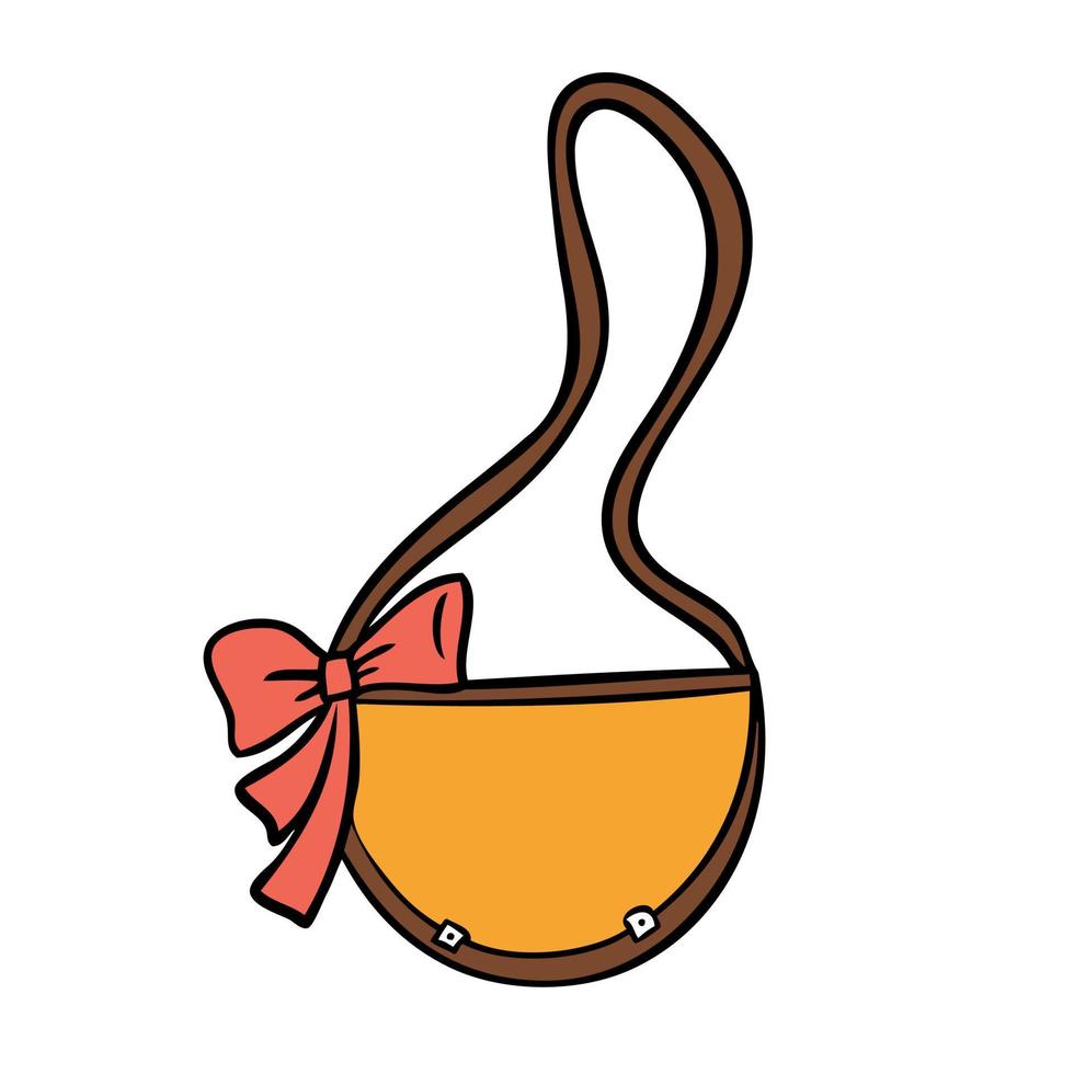 Women's handbag on a long strap. Vector illustration in doodle style.