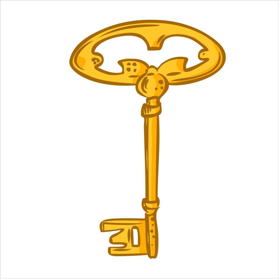 Antique gold key isolated on white background. Vector illustration in hand drawn style.