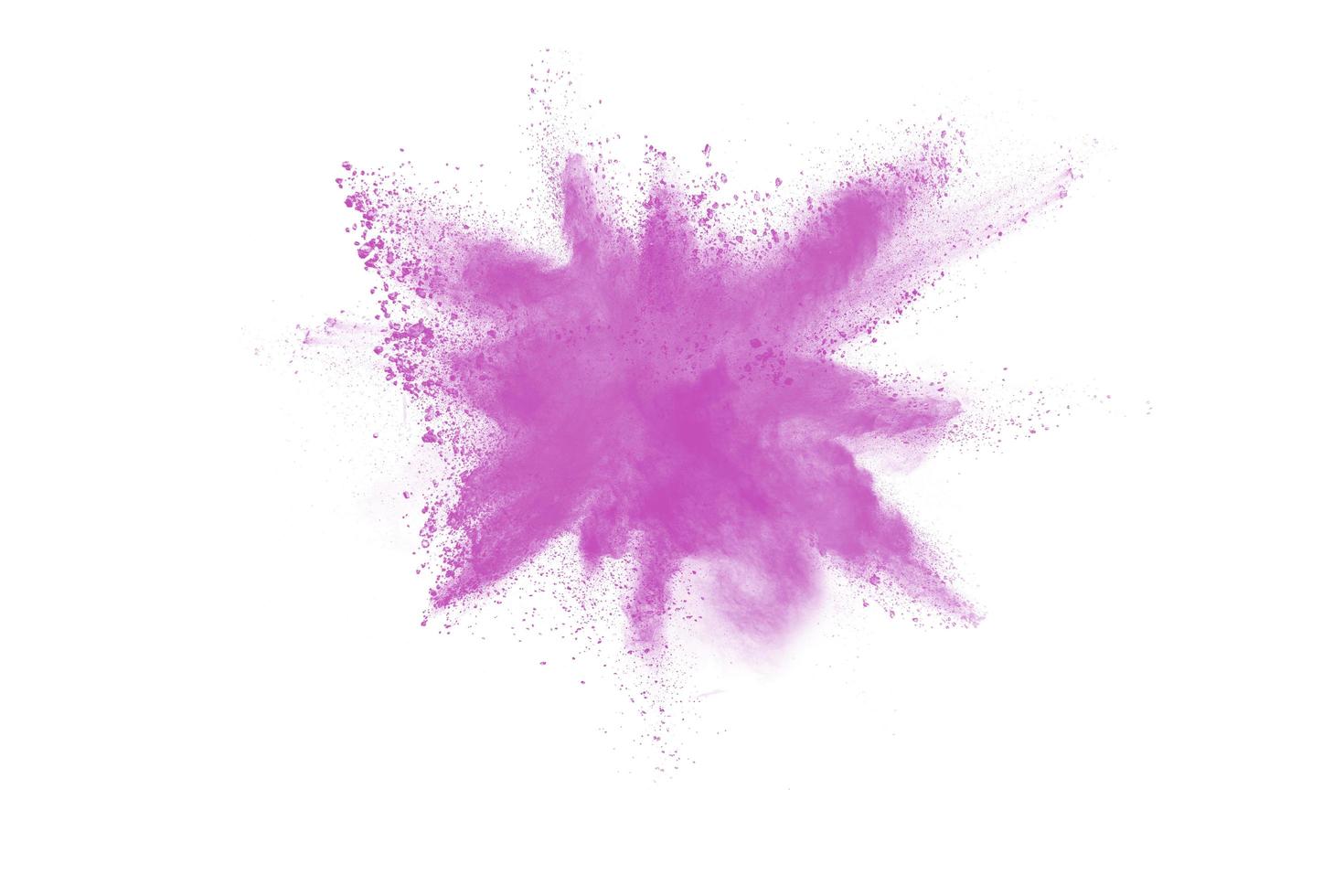 Pink dust splatter on background.Pink powder explosion on white background. photo