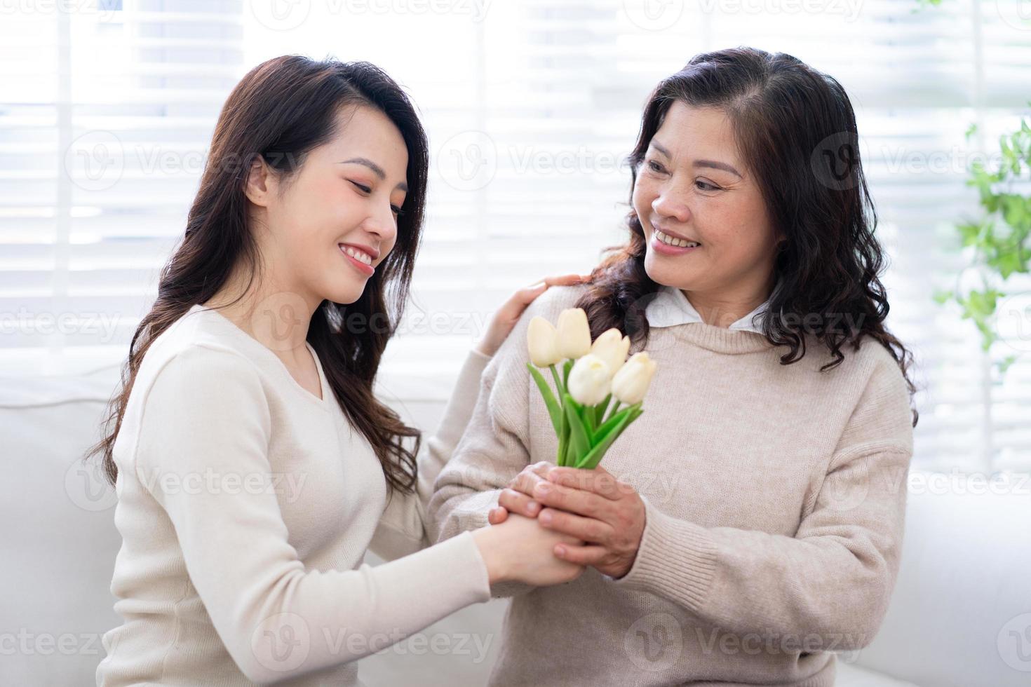 Image of Asian mother and daughter at home photo