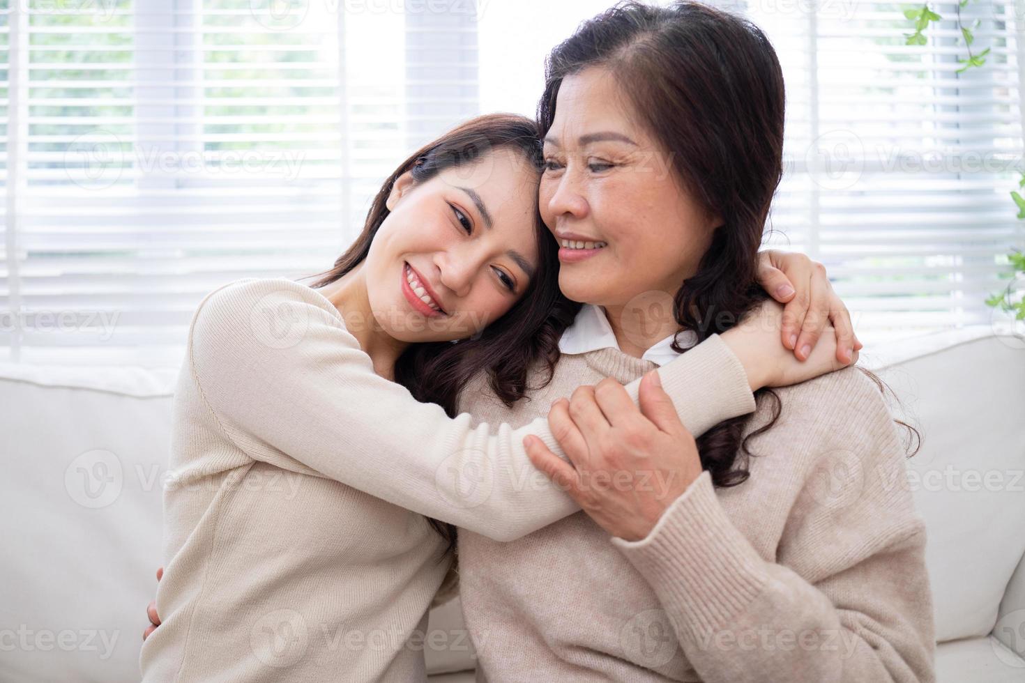 Image of Asian mother and daughter at home photo
