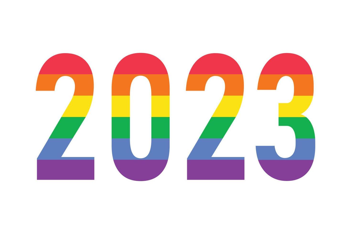 Logotipo del año 2023 en los colores de la bandera lgbtq del arco iris aislados en blanco. símbolo vectorial del mes del orgullo gay lgbtq, mes de la historia vector