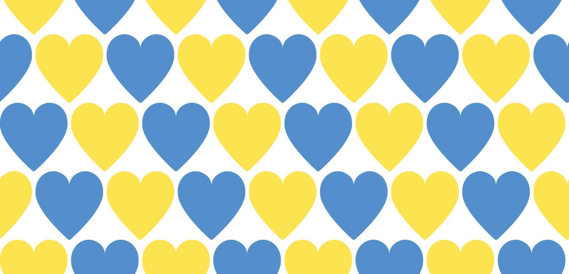 Seamless pattern vector background with hearts in color of Ukrainian flag - yellow and blue. Repeat seamless textured backdrop. Support Ukraine