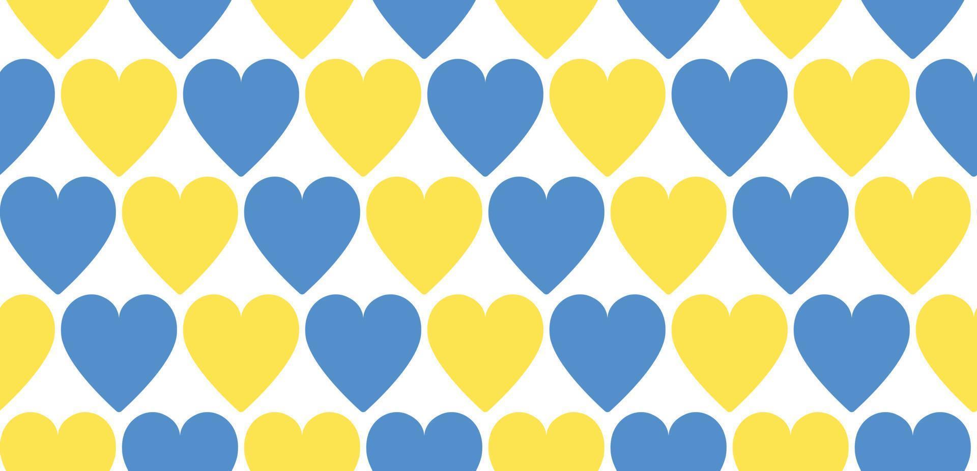 Fondo de vector de patrones sin fisuras con corazones en color de la bandera ucraniana - amarillo y azul. repite el telón de fondo texturizado sin costuras. apoyar a ucrania