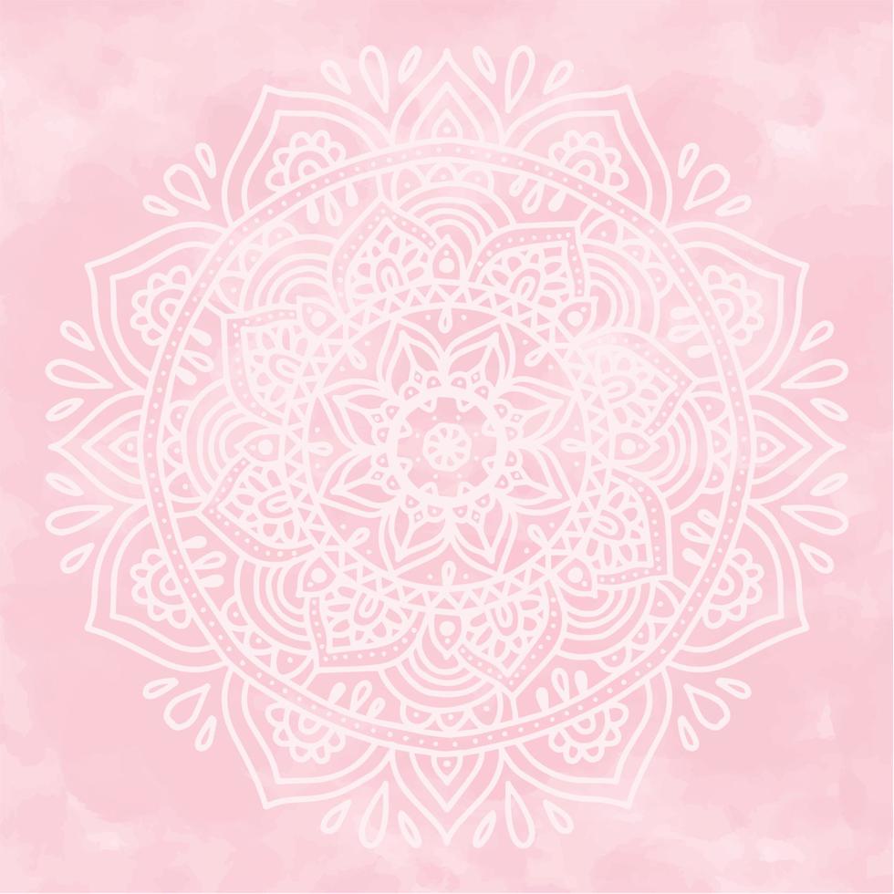 Abstract vector watercolor paint textured paper gradient background, round mandala ornament. Pastel pink watercolour texture. Feminine artistic template scene for 8 march, Mothers day, Valentines day.